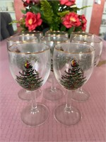 8 spode Christmas tree wine glasses