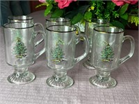 6 Spode Christmas Tree Gold Rim Irish Coffee mugs