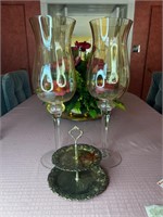 2 centerpiece candle holders & tiered tray