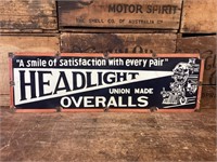 Original Headlight Overalls Union made Enamel Sign