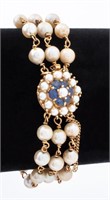 14K Yellow Gold Pearl & Blue Sapphire Breacelet