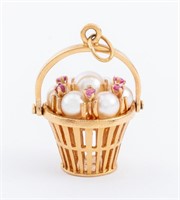 14K Yellow Gold Pearl Basket Charm / Pendant
