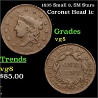 1835 Small 8, SM Stars Coronet Head Large Cent 1c