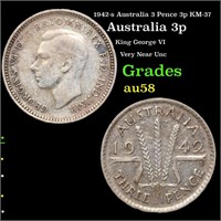 1942-s Australia 3 Pence 3p KM-37 Grades Choice AU