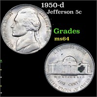 1950-d Jefferson Nickel 5c Grades Choice Unc