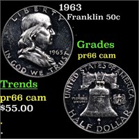 Proof 1963 Franklin Half Dollar 50c Grades GEM+ Pr