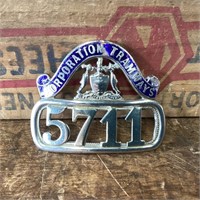 Corporation Tramways London Badge No 5711