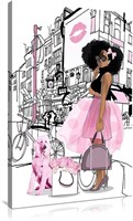 African American Wall Art Black Girl Pink Canvas