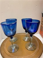 lot of 4 blue glass wine cups
