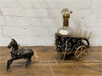 Mid Century Liquer Chariot and Cast Horse
