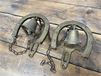 (2) Antique Brass Bell and Lucky Horsehoes Sets
