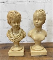 Pair of Antique Painted Chalkware Busts 10"