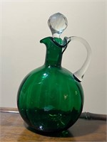 Hand blown green decanter with stopper