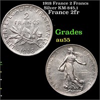1918 France 2 Francs Silver KM-845.1 Grades Choice