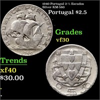 1940 Portugal 2-1/2 Escudos Silver KM-580 Grades v