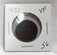 1833 Half Cent VF (Slightly Porous)