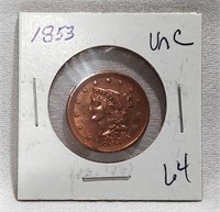 1853 Half Cent Unc.-Cleaned