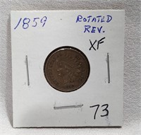 1859 Cent XF-Rotated Reverse
