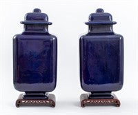 Doulton Lambeth Cobalt Baluster Jars & Stands, Pr