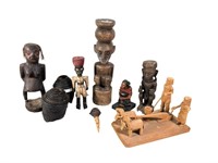MIXED LOT OF 8 OF WOOD CARVED TRIBAL OBJECTS