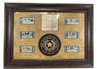 FRAMED REPRODUCTION TEXAS MAP WITH CURRENCY
