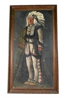 VINTAGE INDIAN CHIEF OIL ON FIBERBOARD PAINTING
