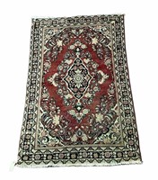 RED AND BROWN HAND KNOTTED PERISIAN MASHAD RUG