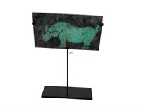 JADE BOARD RHINO CARVED ON STAND