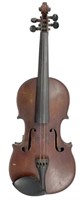 Early violin in early lined wooden case with