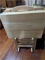 (4) Wooden TV Trays w/ Carrier