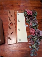 (2) Wooden Coat Rack & Floral