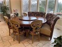Large Round Pedestal Table w/ Banquettes & Chairs