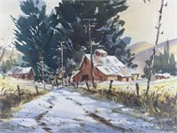 Kolan Peterson Barn Scene, Watercolor Painting