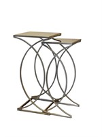 Set of Mirror Top Gold Tone Metal Accent Tables