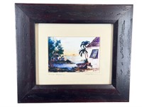 Signed Watercolor, Villare Sunset, Under Glass