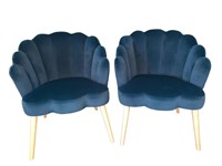 PR Blue/Teal Shell Back, Velvet Accent Chairs