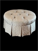 Large Grey and Blue Tufted, Upholstered Ottoman