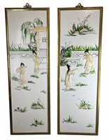 Set Of Asian Wall Art Hand Painted, Carved Stone