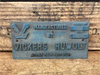 Builders Plate Vickers Ruwolt Sydney