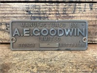 Builders Plate A.E.Goodwin Sydney #2