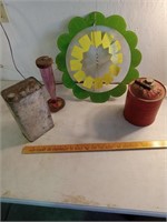 Vintage kerosene can, yard art, hummingbird