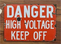 "Danger High Voltage" Single-Sided Porcelain Sign