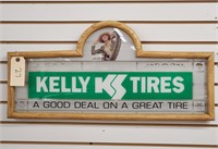 "Kelly Tires" Single-Sided Framed Glass Sign