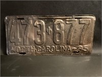 1935 North Carolina License Plate