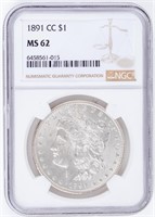 Coin 1891-CC  Morgan Silver Dollar NGC MS62