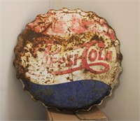 Vintage Pepsi Cola Metal Bottle Cap Sign 40" Round