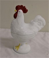 Westmoreland Milk Glass Rooster Covered Dish 9.5"T