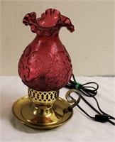 Fenton Art Glass Cranberry Bowknots Wild Rose Lamp