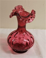 Fenton Inverted Coin Dot Cranberry Vase 8.5" Tall