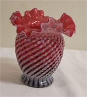 Fenton Cranberry Opalescent Vase 6" Tall